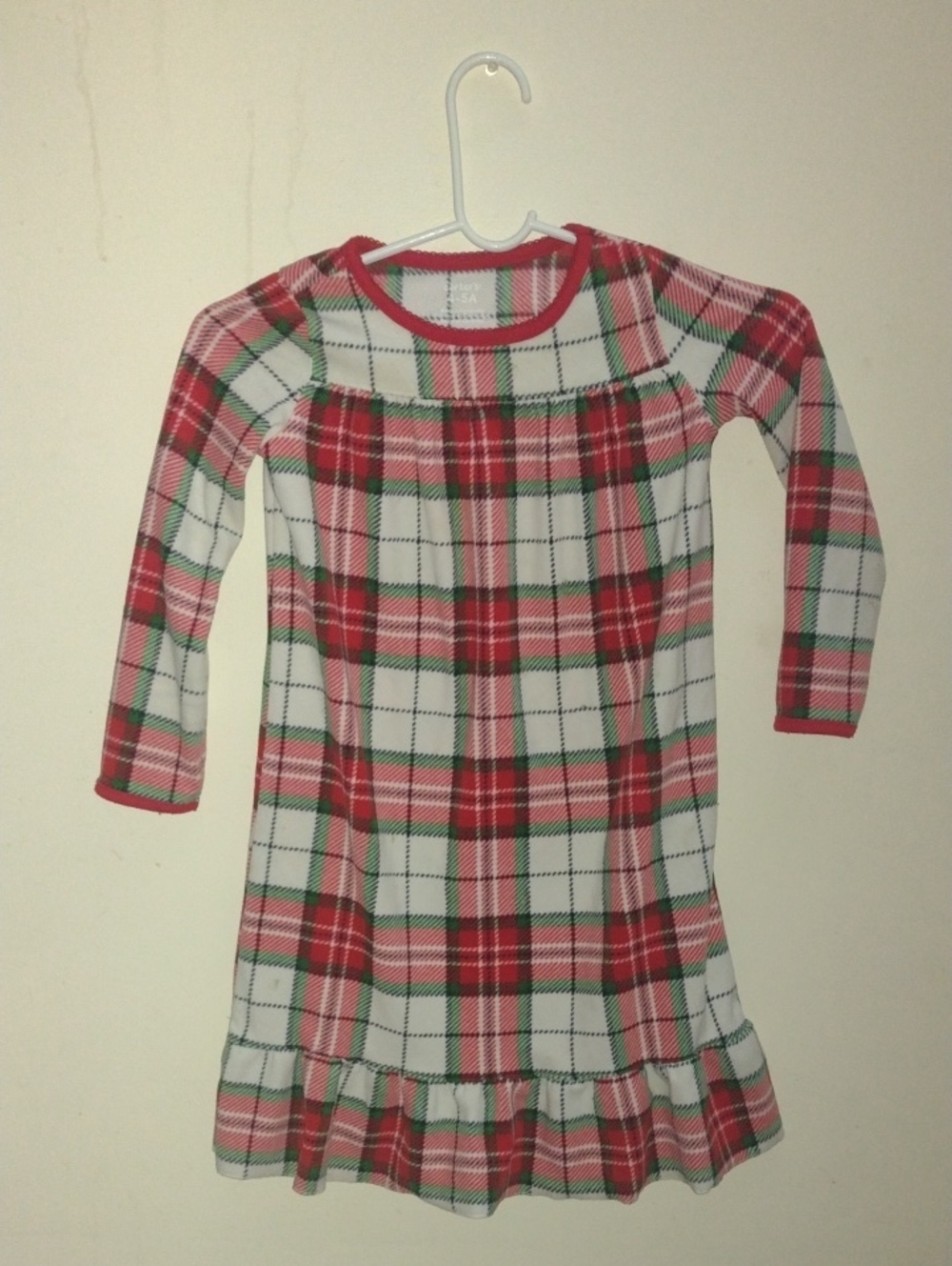 Girls Red & White Plaid Ruffle Hem Nightgown